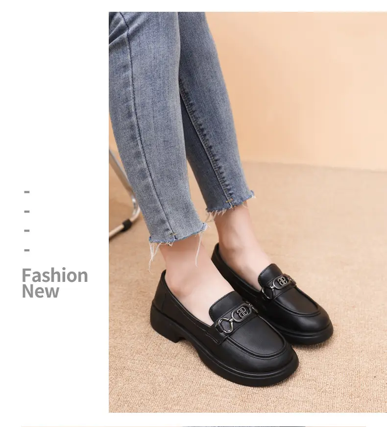 Black British Style Women's Thick Loafers Spring Summer — feature 27