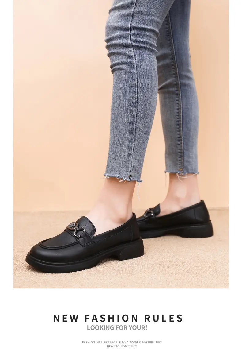 Black British Style Women's Thick Loafers Spring Summer — feature 28