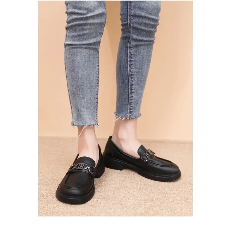 Black British Style Women's Thick Loafers Spring Summer — feature 29