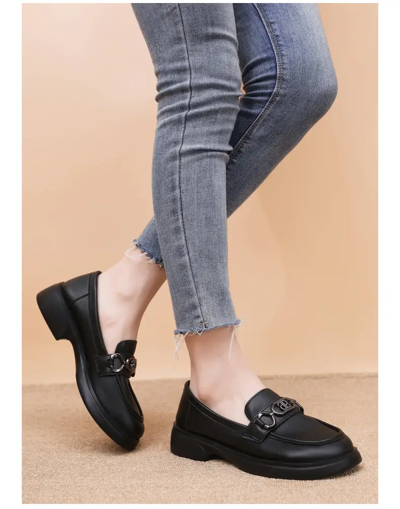 Black British Style Women's Thick Loafers Spring Summer — feature 30