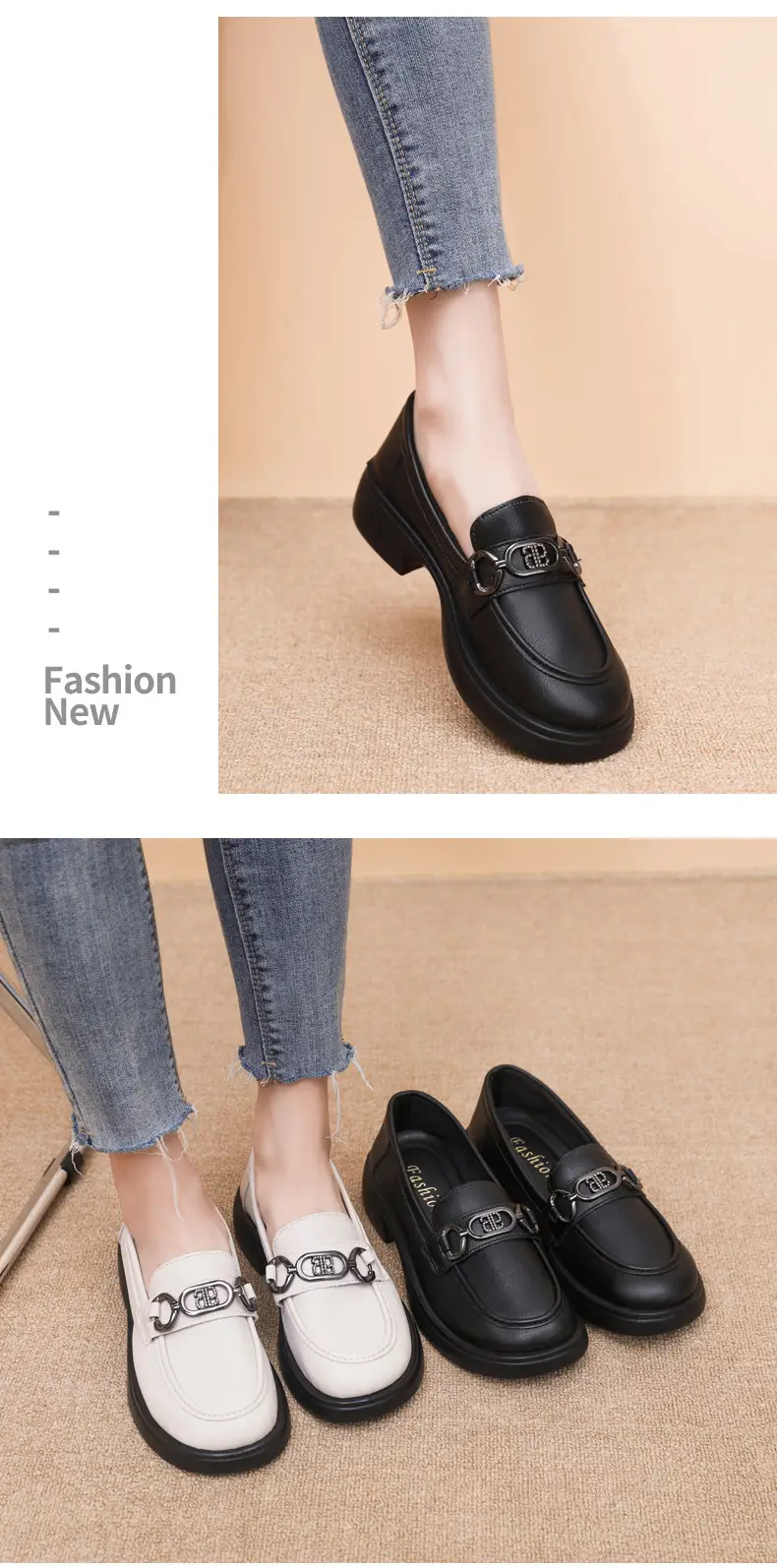 Black British Style Women's Thick Loafers Spring Summer — feature 31