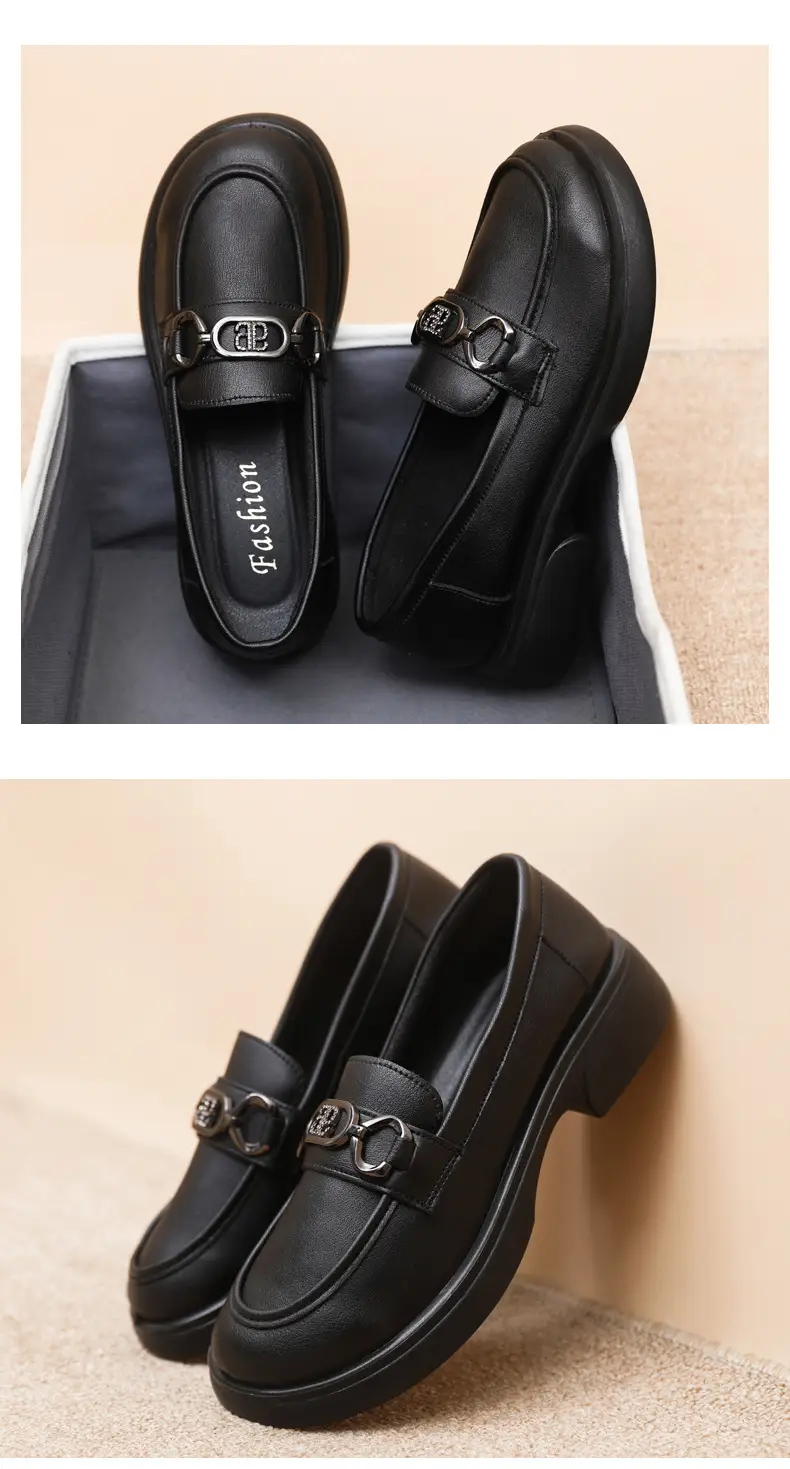 Black British Style Women's Thick Loafers Spring Summer — feature 32