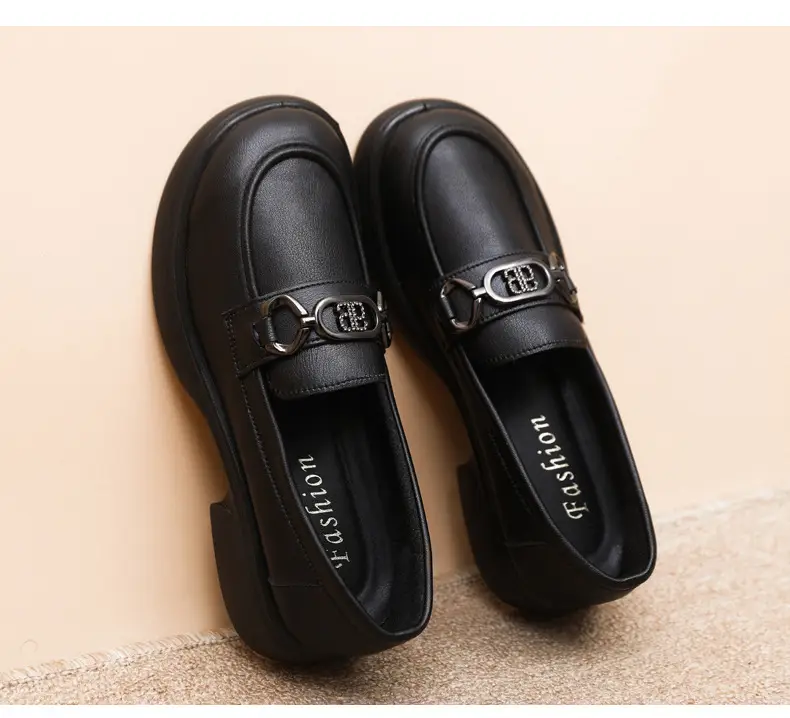 Black British Style Women's Thick Loafers Spring Summer — feature 33