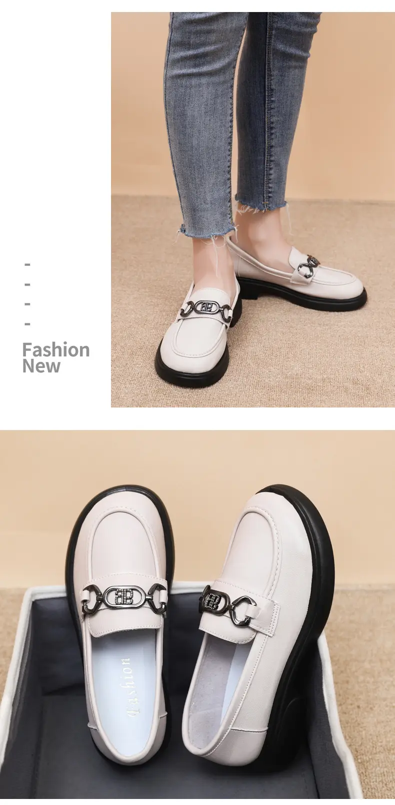 Black British Style Women's Thick Loafers Spring Summer — feature 39