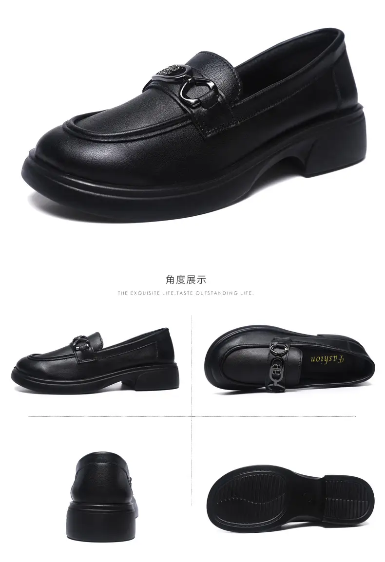 Black British Style Women's Thick Loafers Spring Summer — feature 41