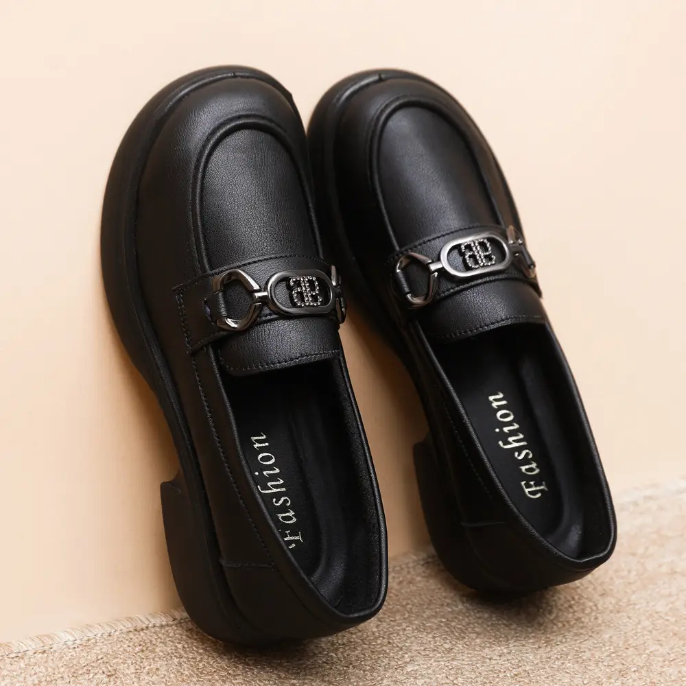 Black British Style Women's Thick Loafers Spring Summer - Image 2