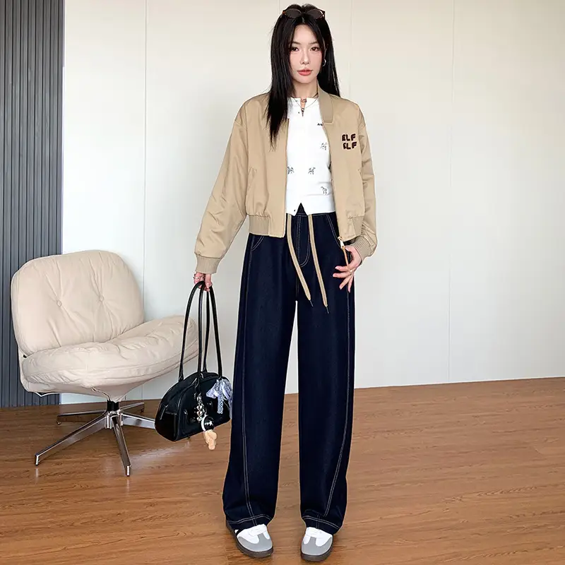 Dark Blue High-Waisted Wide Leg Pants for Women 2026