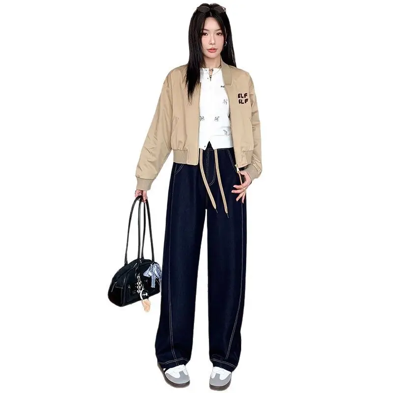 Dark Blue High-Waisted Wide Leg Pants for Women 2026