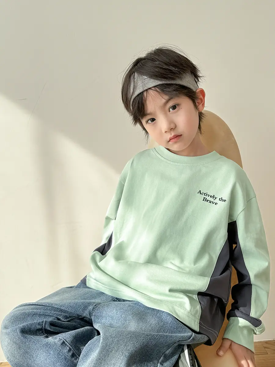 Haima Boys Green Black Sleeve T-Shirt Spring Wear