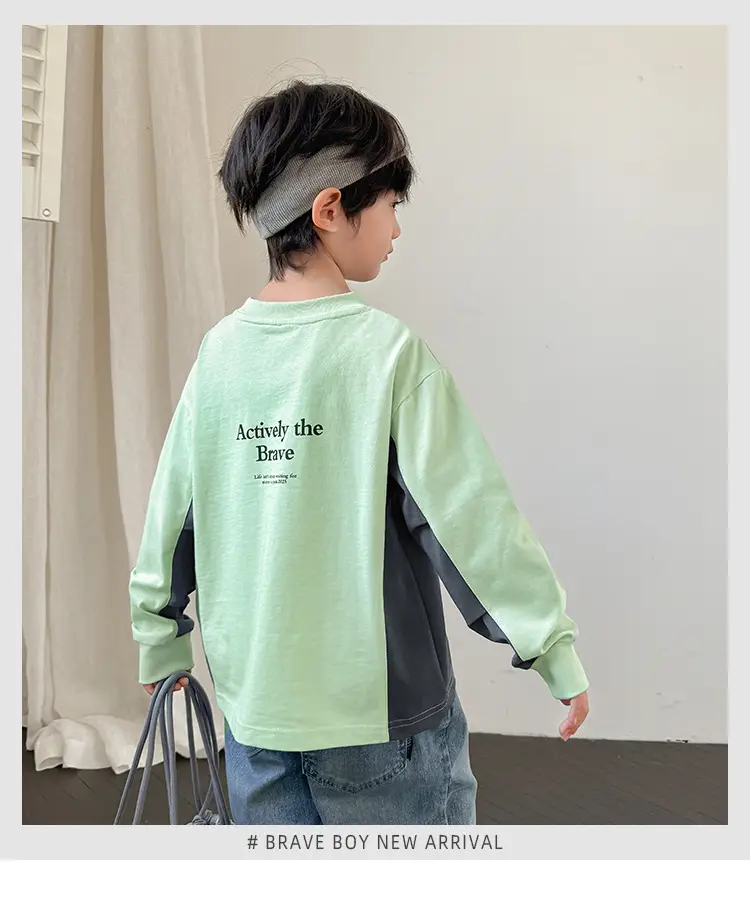 Haima Boys Green Black Sleeve T-Shirt Spring Wear — feature 2