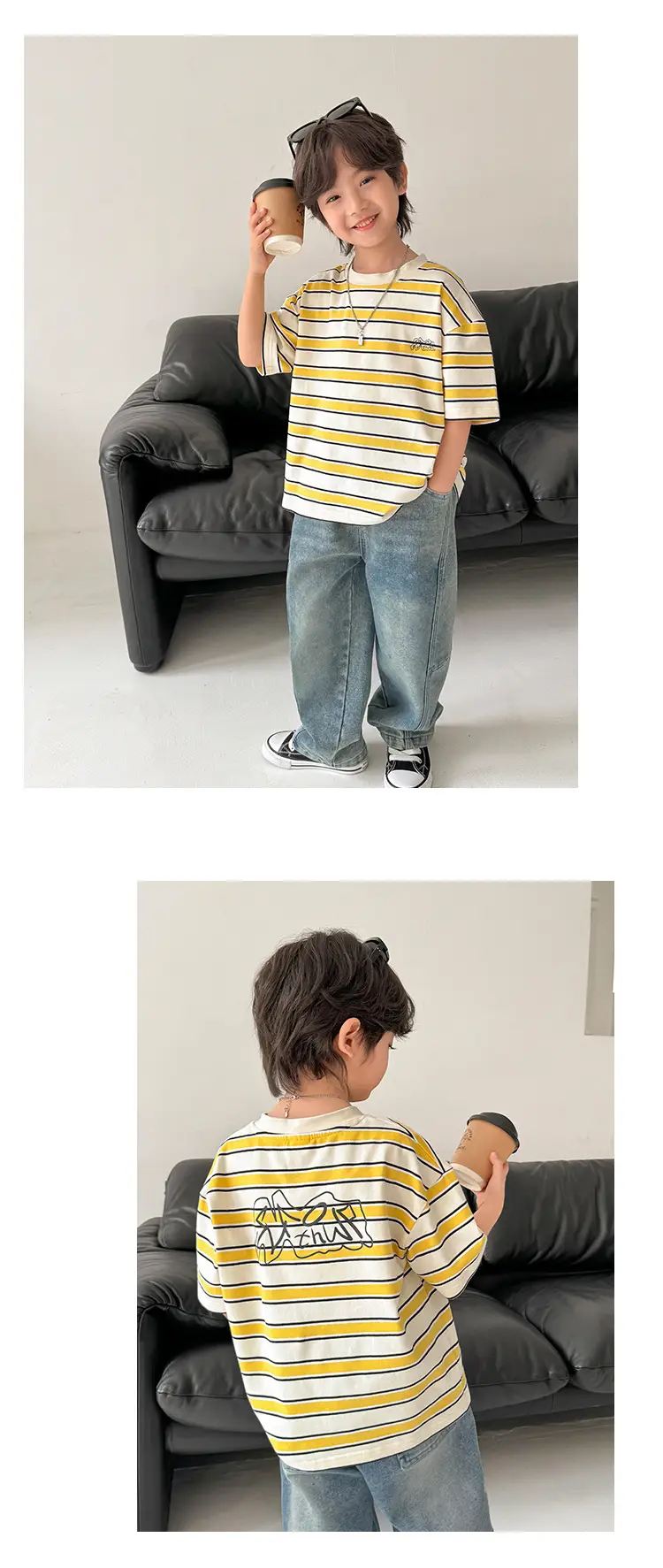 Haima Striped Cotton T-Shirt for Boys Girls Summer — feature 11