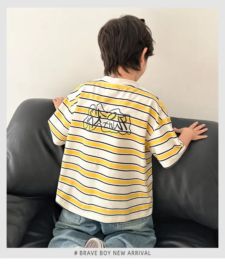 Haima Striped Cotton T-Shirt for Boys Girls Summer — feature 2