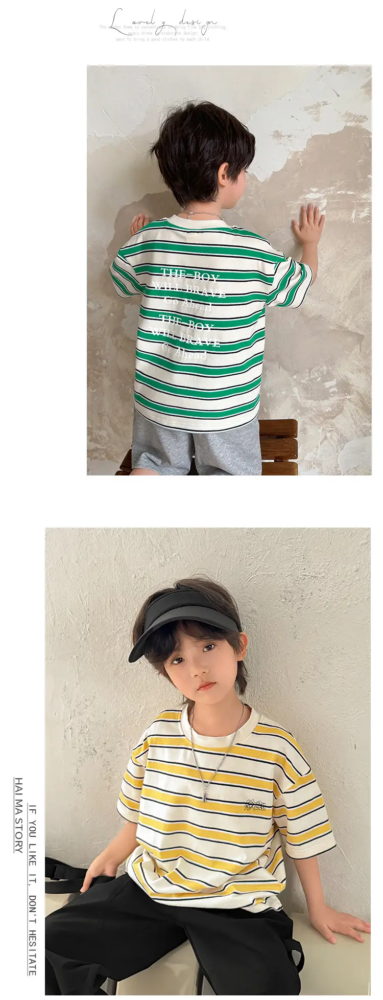 Haima Striped Cotton T-Shirt for Boys Girls Summer — feature 6