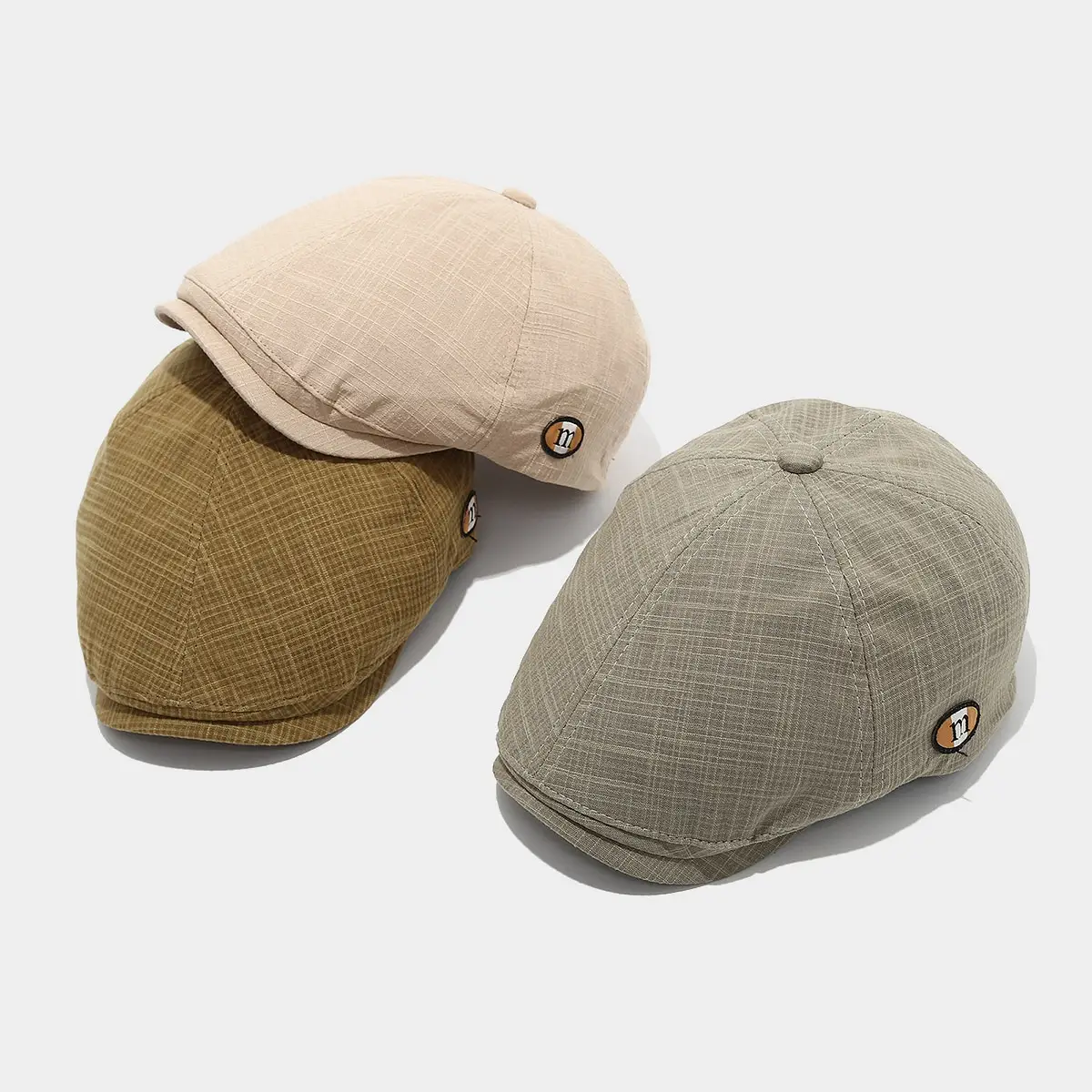 Men's Red Plaid Artistic Cap with M-Letter Logo