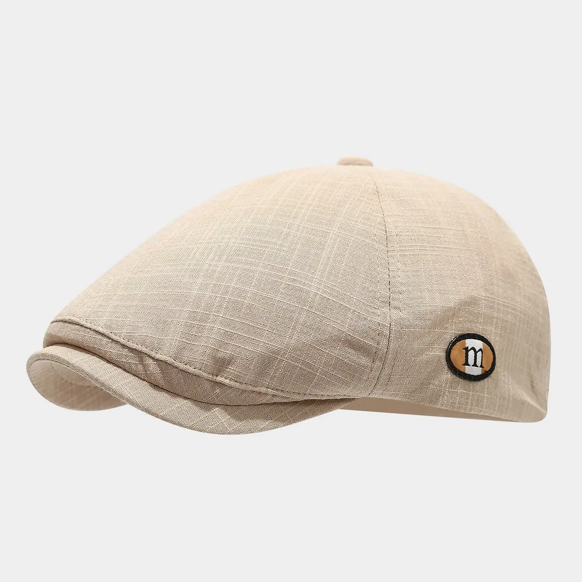 Men's Red Plaid Artistic Cap with M-Letter Logo