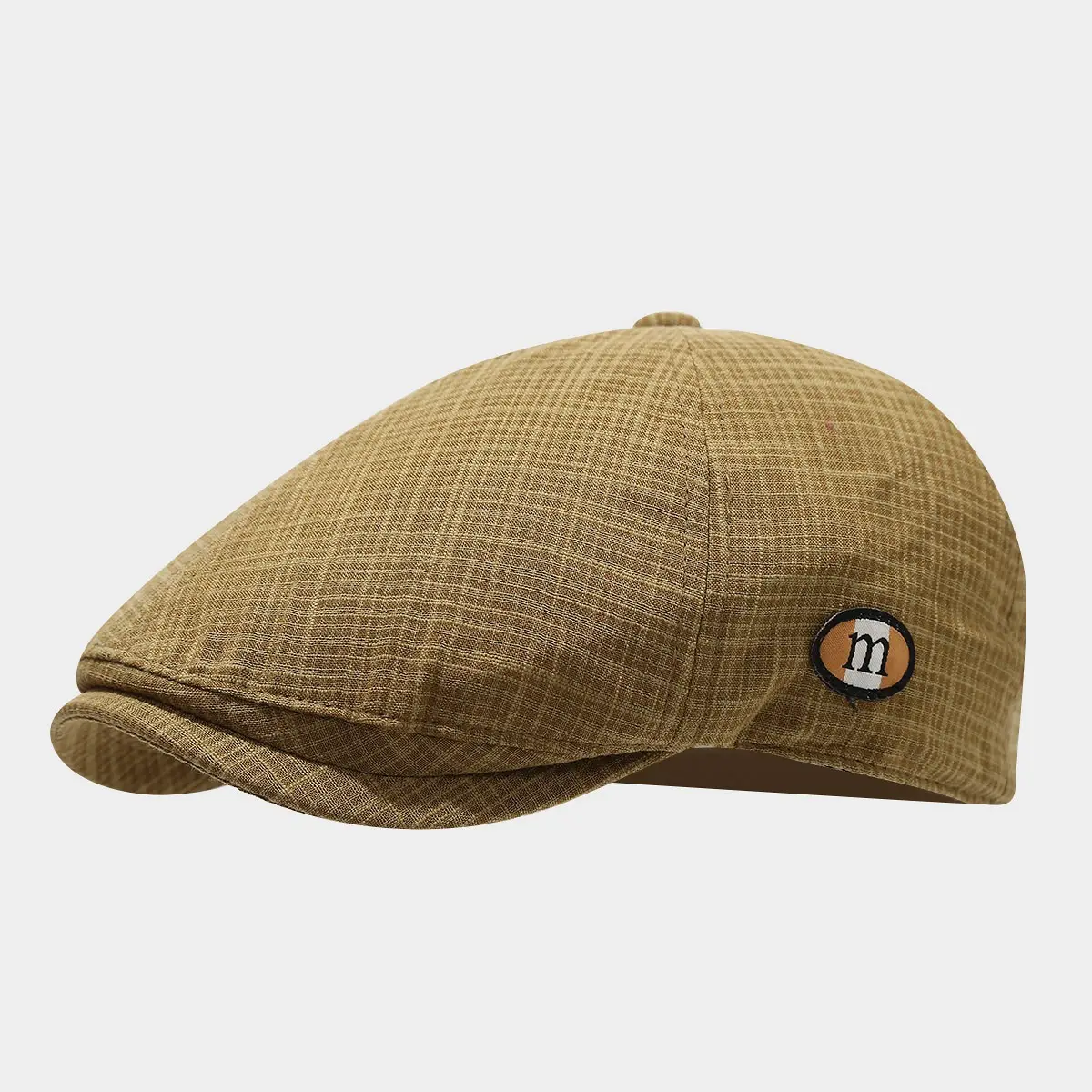 Men's Red Plaid Artistic Cap with M-Letter Logo