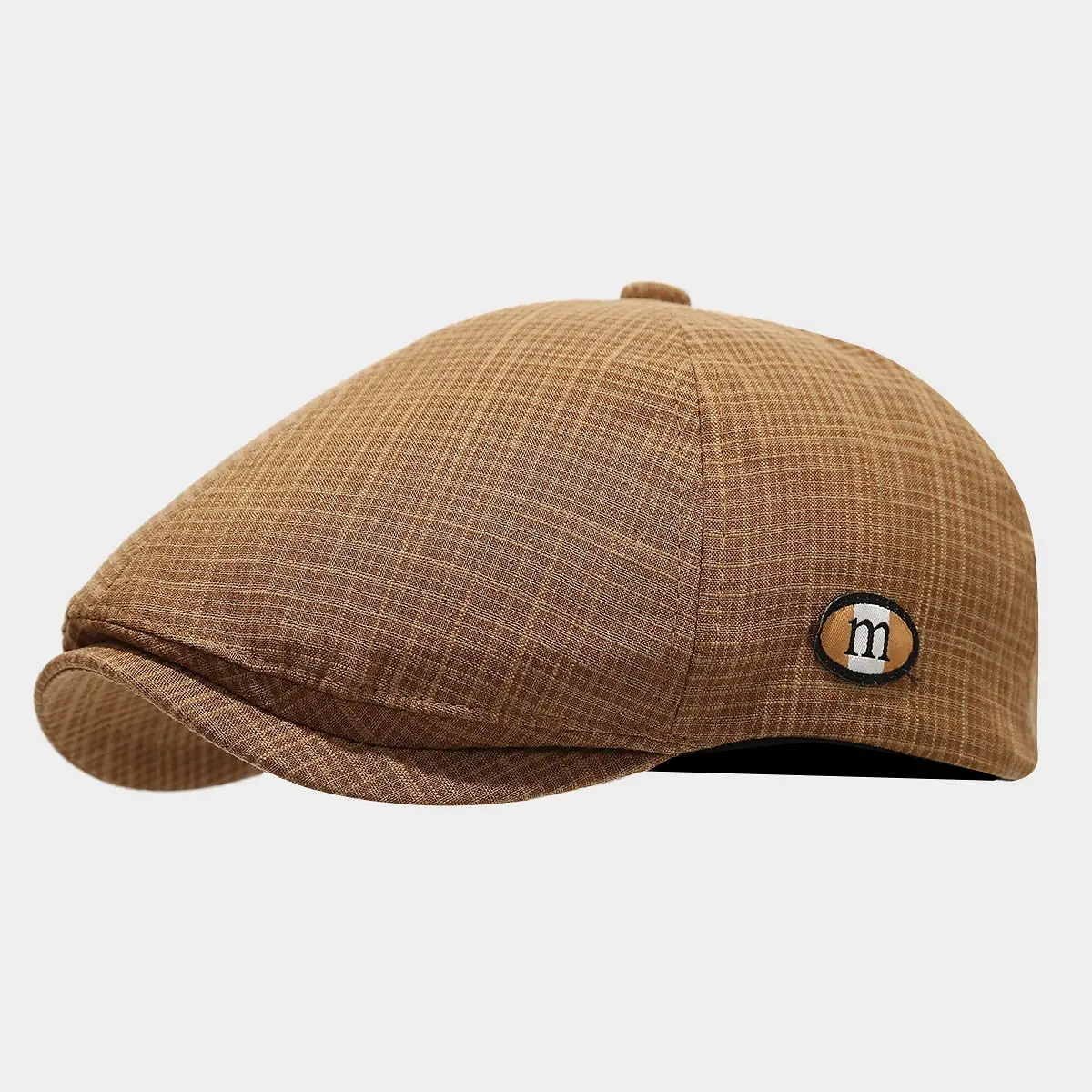 Men's Red Plaid Artistic Cap with M-Letter Logo