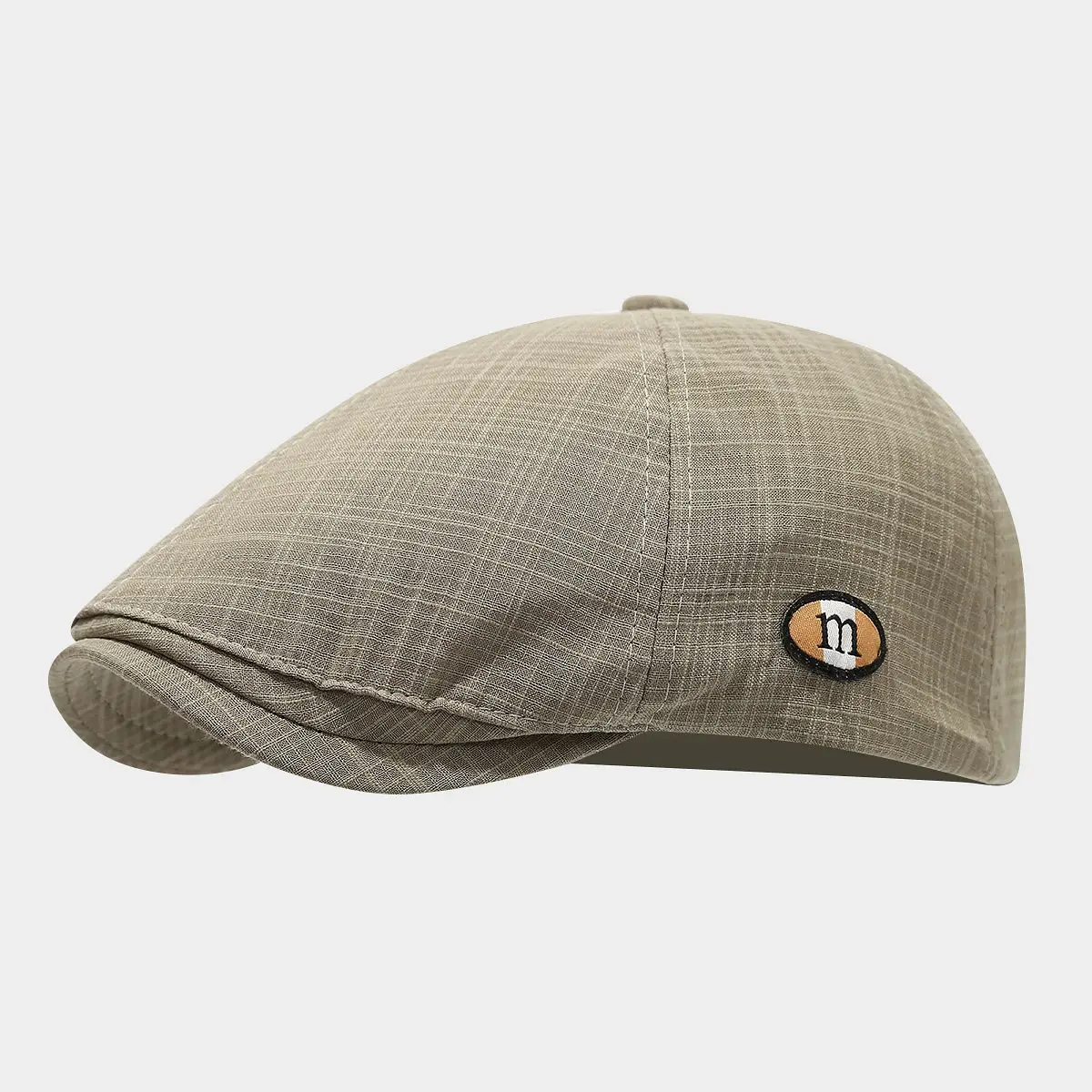 Men's Red Plaid Artistic Cap with M-Letter Logo