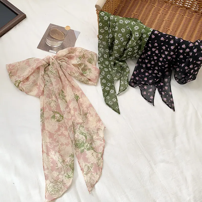 Women's Long Scarf Pink Floral Gauze Spring Summer - Image 8