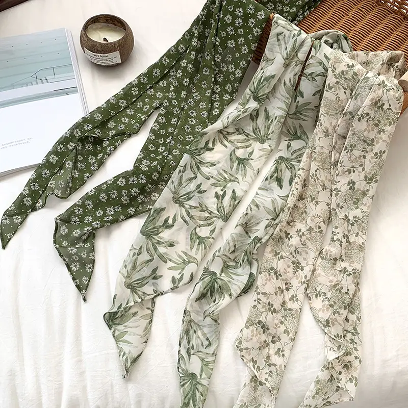 Women's Long Scarf Pink Floral Gauze Spring Summer - Image 9