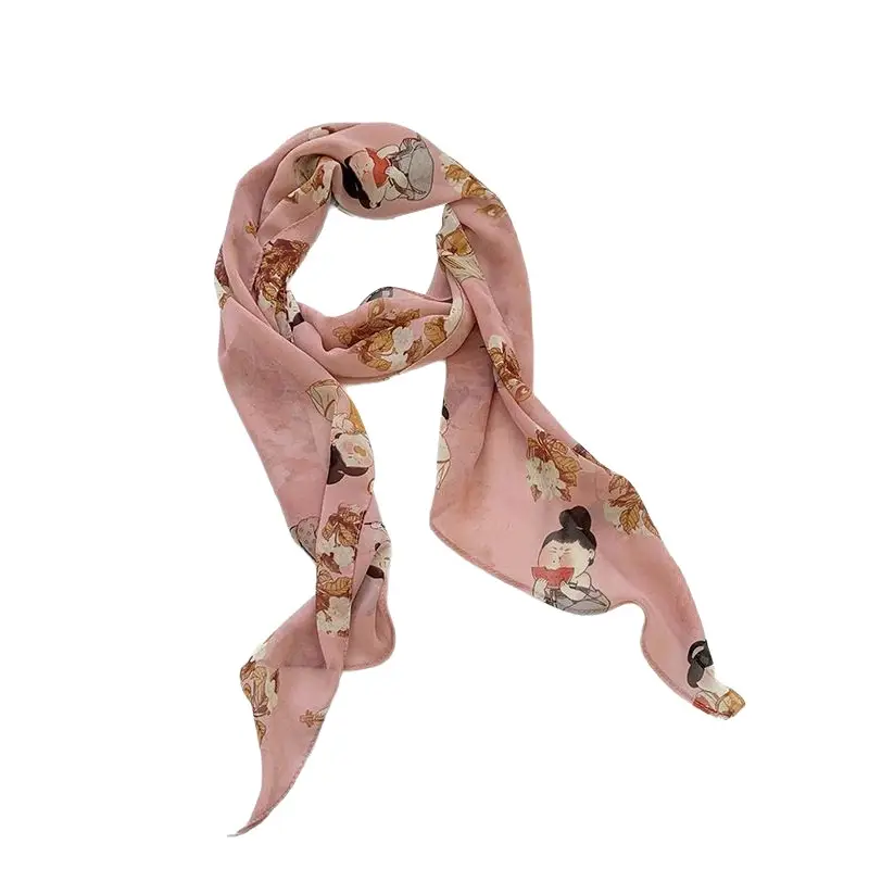Women's Long Scarf Pink Floral Gauze Spring Summer - Image 11