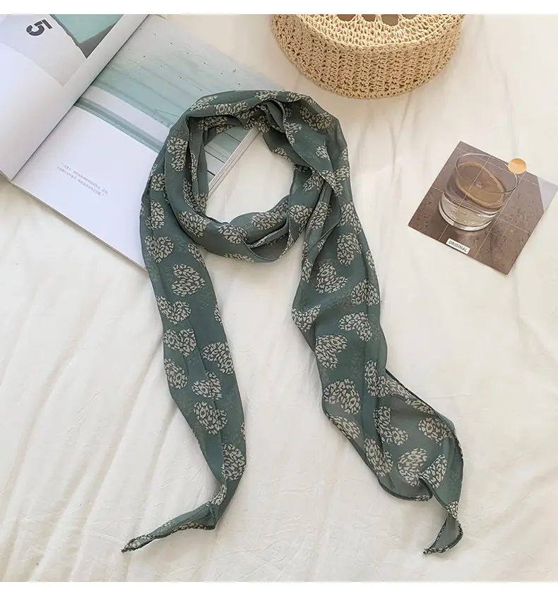 Women's Long Scarf Pink Floral Gauze Spring Summer — feature 10