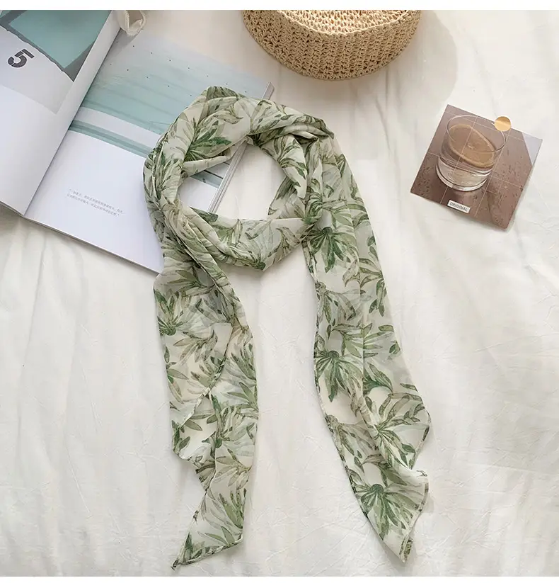 Women's Long Scarf Pink Floral Gauze Spring Summer — feature 11