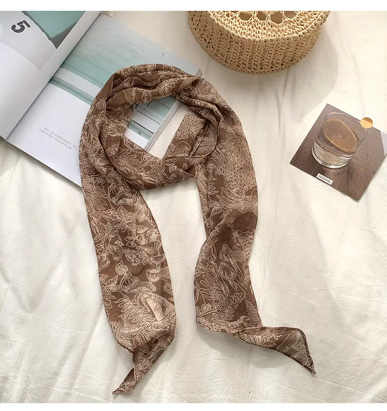 Women's Long Scarf Pink Floral Gauze Spring Summer — feature 12