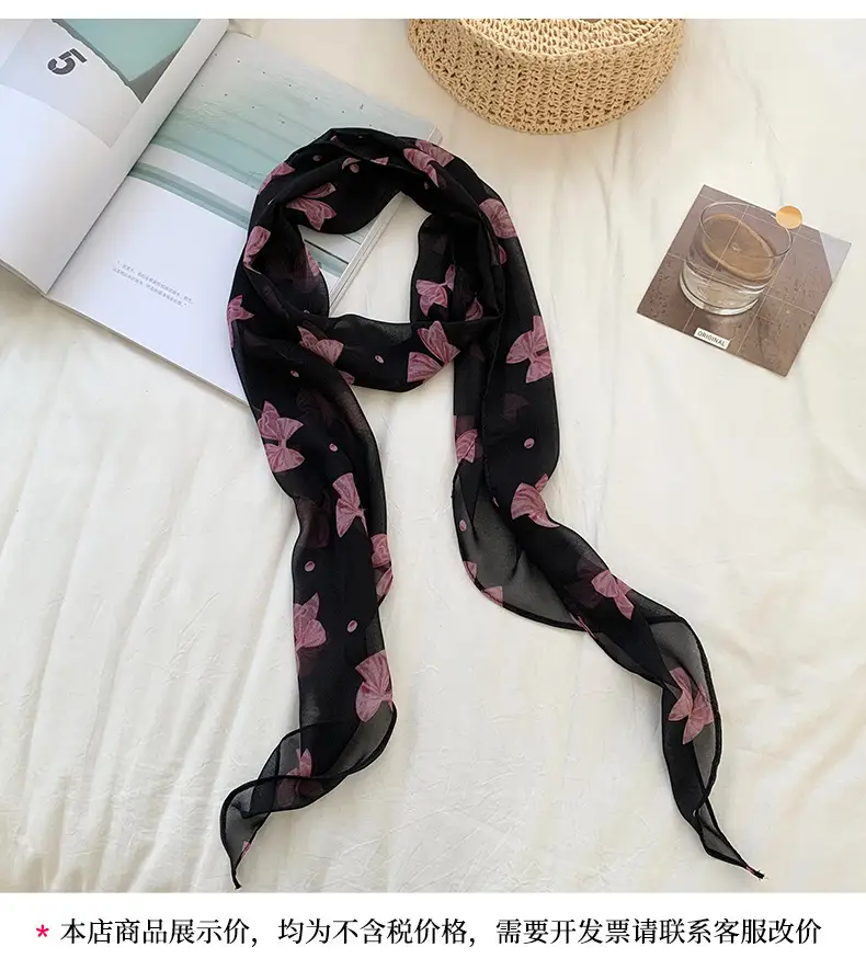 Women's Long Scarf Pink Floral Gauze Spring Summer — feature 13