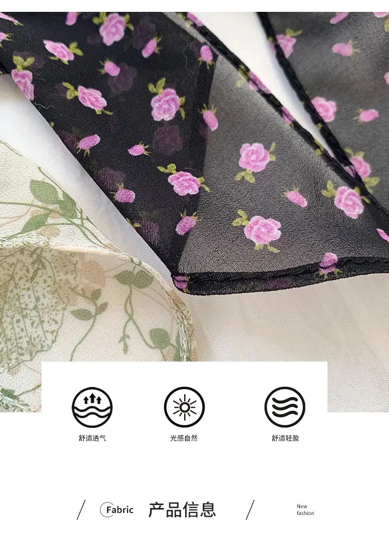 Women's Long Scarf Pink Floral Gauze Spring Summer — feature 2