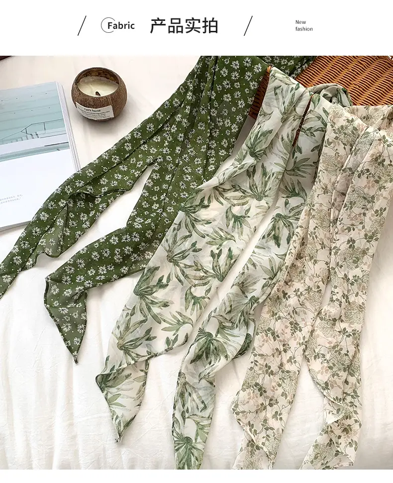Women's Long Scarf Pink Floral Gauze Spring Summer — feature 5