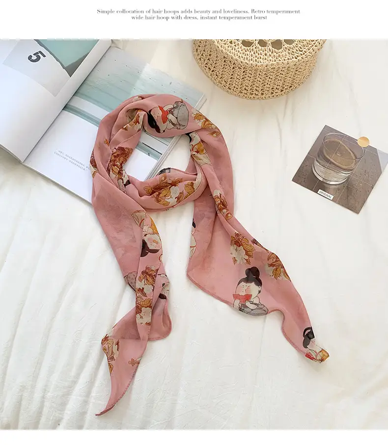 Women's Long Scarf Pink Floral Gauze Spring Summer — feature 8
