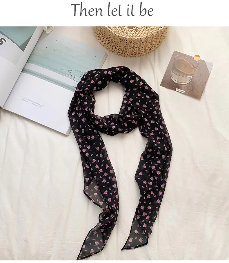Women's Long Scarf Pink Floral Gauze Spring Summer — feature 9