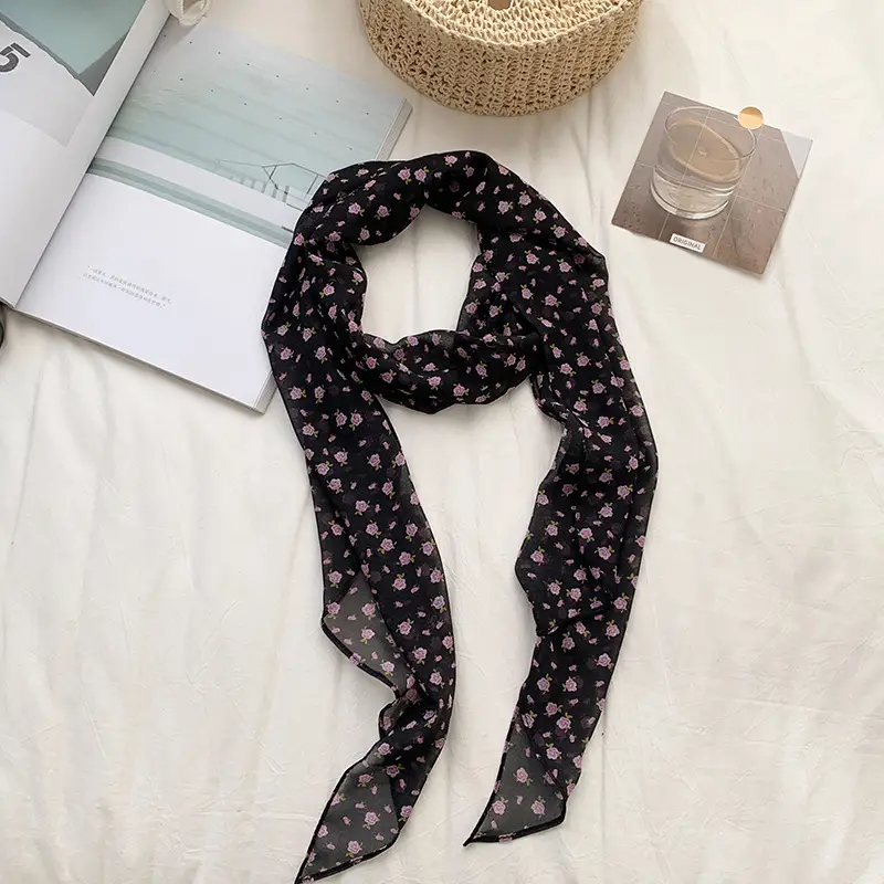 Women's Long Scarf Pink Floral Gauze Spring Summer - Image 2