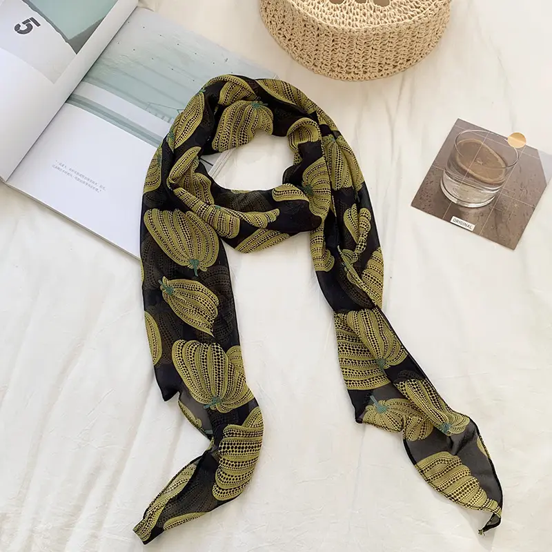 Women's Long Scarf Pink Floral Gauze Spring Summer - Image 3