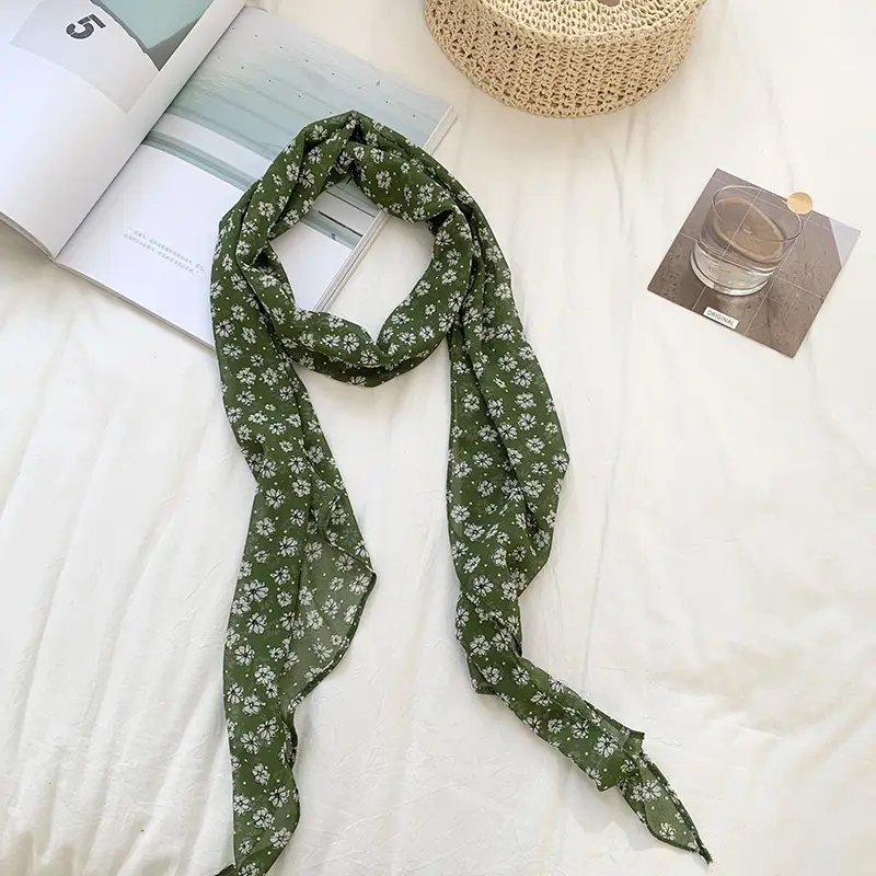 Women's Long Scarf Pink Floral Gauze Spring Summer - Image 5