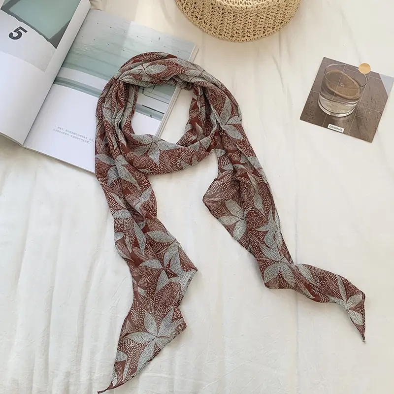 Women's Long Scarf Pink Floral Gauze Spring Summer - Image 6