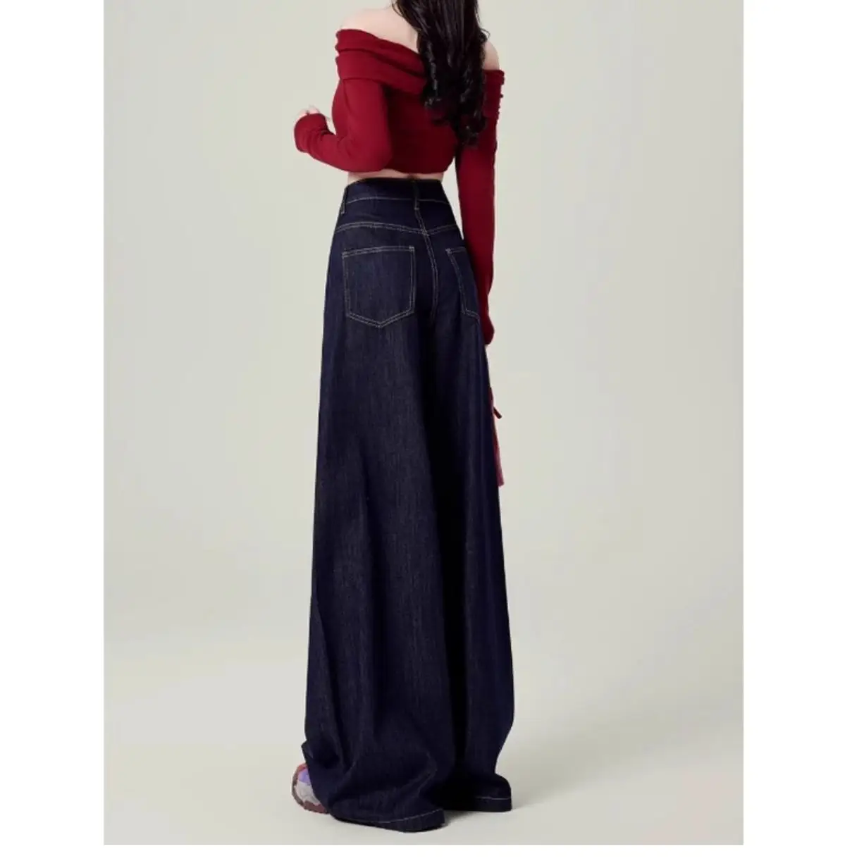 Dark Blue Wide Leg High Waist Mop Pants for Women — feature 2