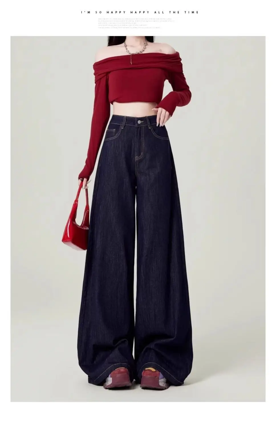 Dark Blue Wide Leg High Waist Mop Pants for Women — feature 3