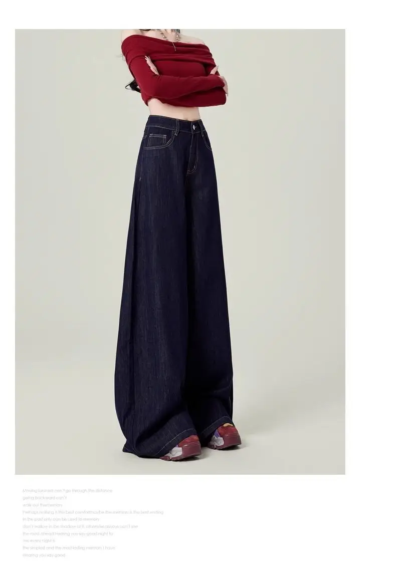 Dark Blue Wide Leg High Waist Mop Pants for Women — feature 5