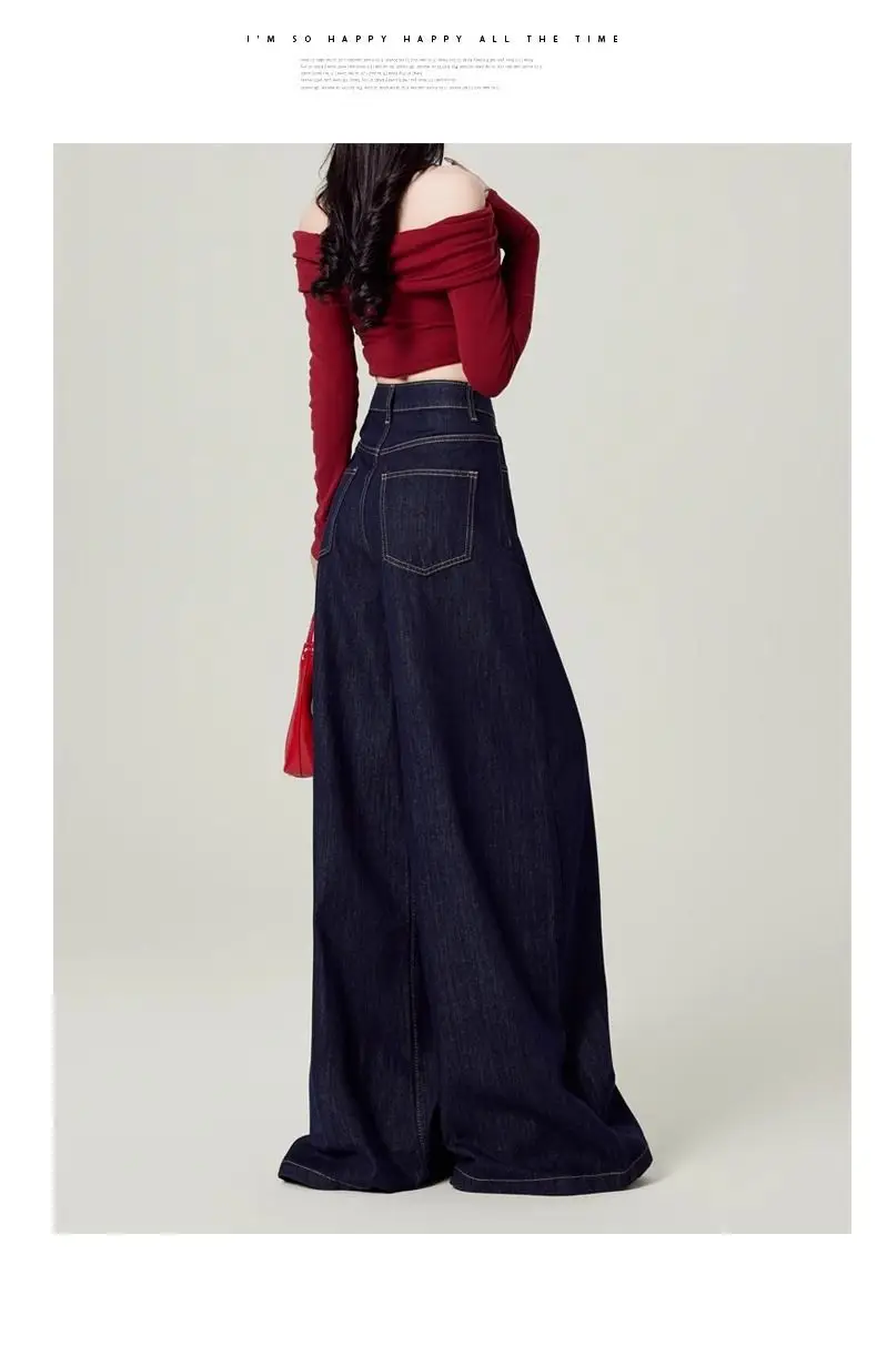 Dark Blue Wide Leg High Waist Mop Pants for Women — feature 8
