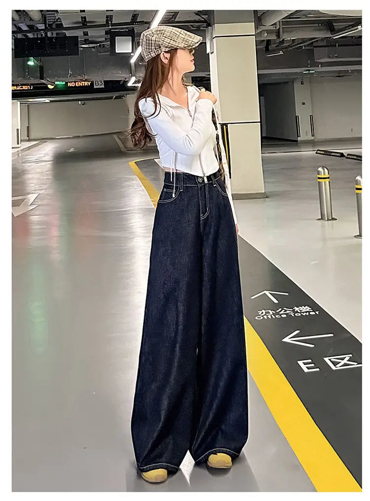 Women Wide Leg Pants Dark Blue High Waist 2025 — feature 10