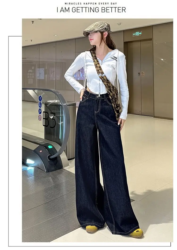 Women Wide Leg Pants Dark Blue High Waist 2025 — feature 11