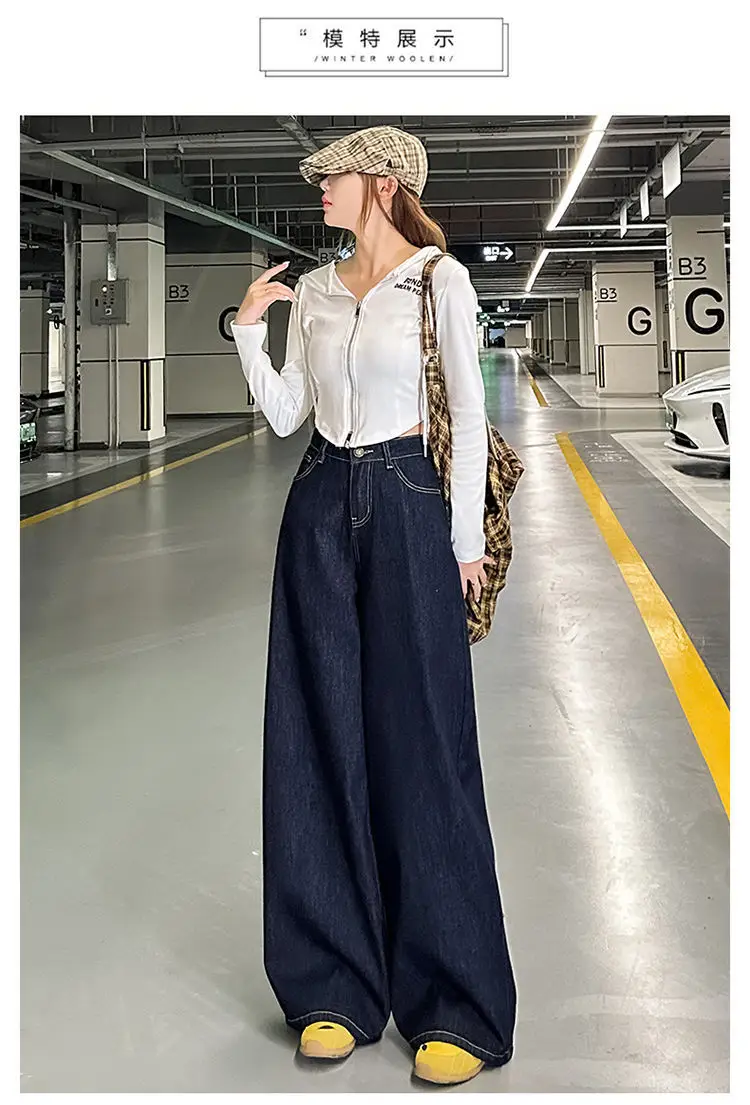 Women Wide Leg Pants Dark Blue High Waist 2025 — feature 5