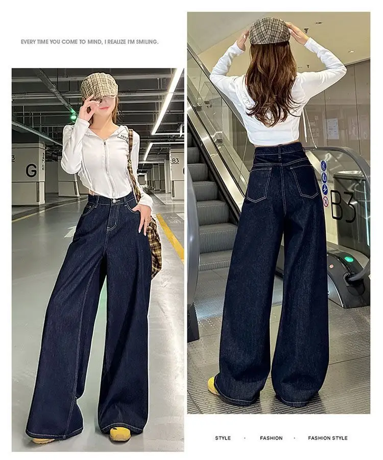Women Wide Leg Pants Dark Blue High Waist 2025 — feature 6