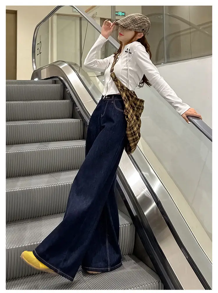 Women Wide Leg Pants Dark Blue High Waist 2025 — feature 7