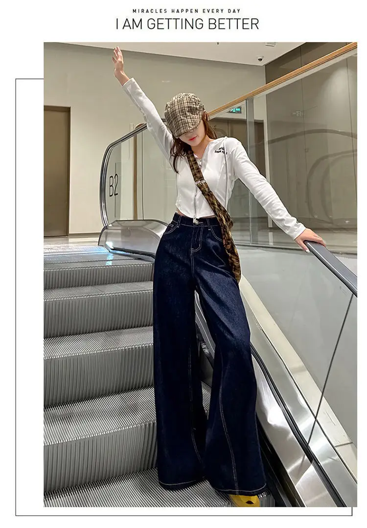 Women Wide Leg Pants Dark Blue High Waist 2025 — feature 8