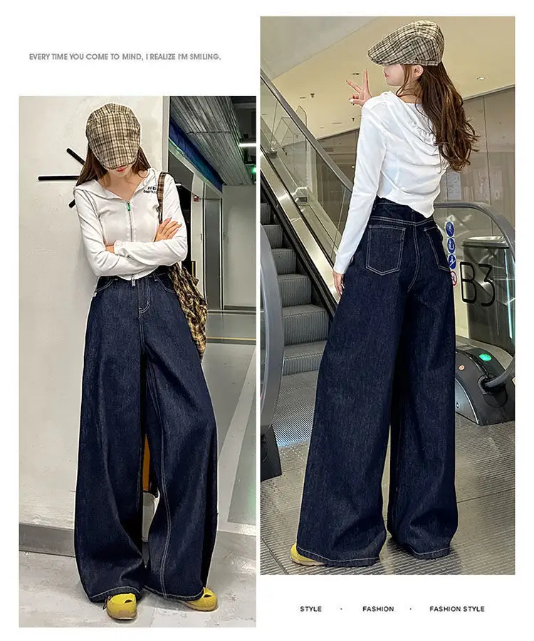 Women Wide Leg Pants Dark Blue High Waist 2025 — feature 9