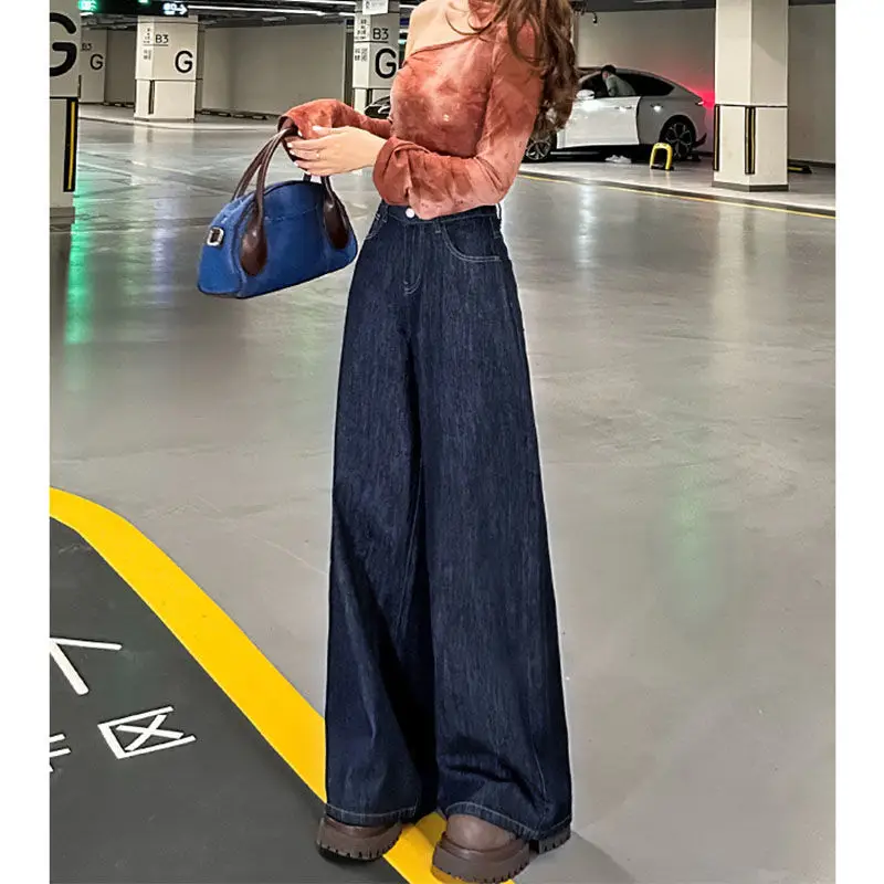 2025 High Waist Wide Leg Jeans Dark Blue Spice Girls Style