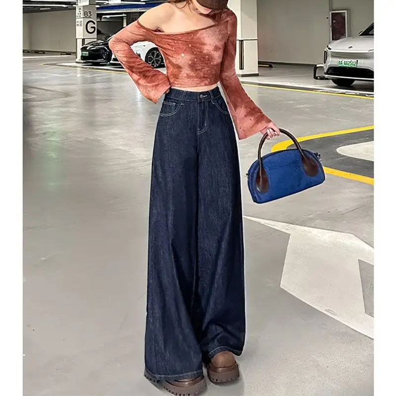 2025 High Waist Wide Leg Jeans Dark Blue Spice Girls Style